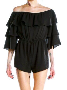 Honey Belle Black Ruffle Romper S